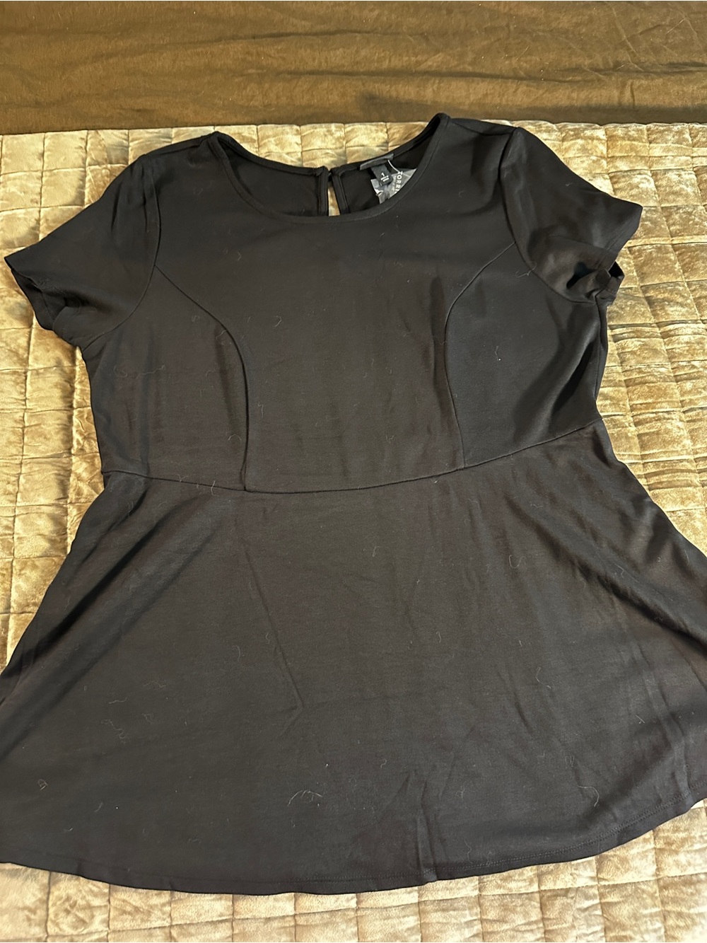 Black Women's Short Sleeve Peplum Top - Torrid - Picture 2 of 5